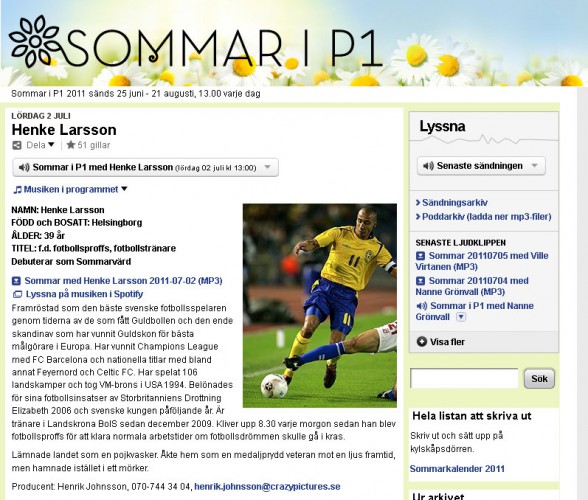 Henke.sommarP1 Henrik "Henke" Larsson i Sommar i P1